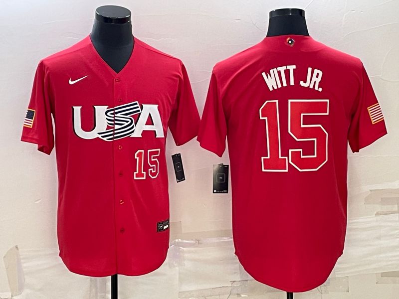 Men 2023 World Cub USA 15 Witt jr Red Nike MLB Jersey3